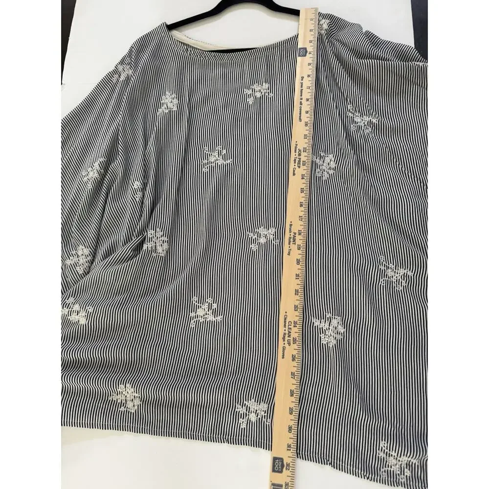 Sarong Social Club Beach Swim Coverup Tunic Poncho Blue Stripe Embroidered #7260